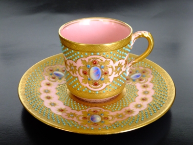 Coalport, Medallion and Jules Gold Cup and Saucer,1891-1919