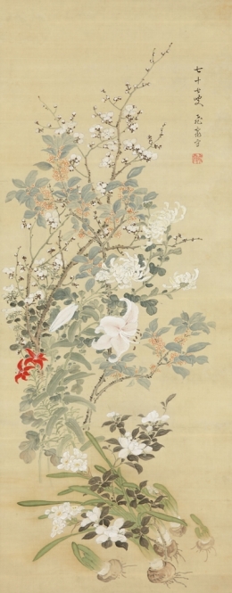 賀来飛霞 《花卉図》 1892(明治25)年(寄託品)